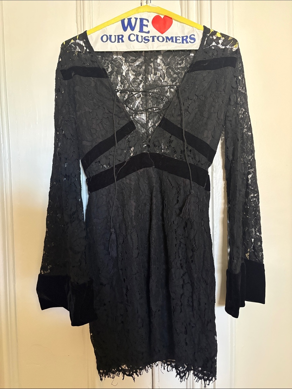 DO+BE Black Lace Mini Dress with Velvet Trim